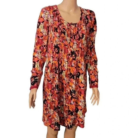 Sahalie Women Size M Floral Long Sleeve Peasant Dress Boho Multi Color K2Y - Picture 1 of 13
